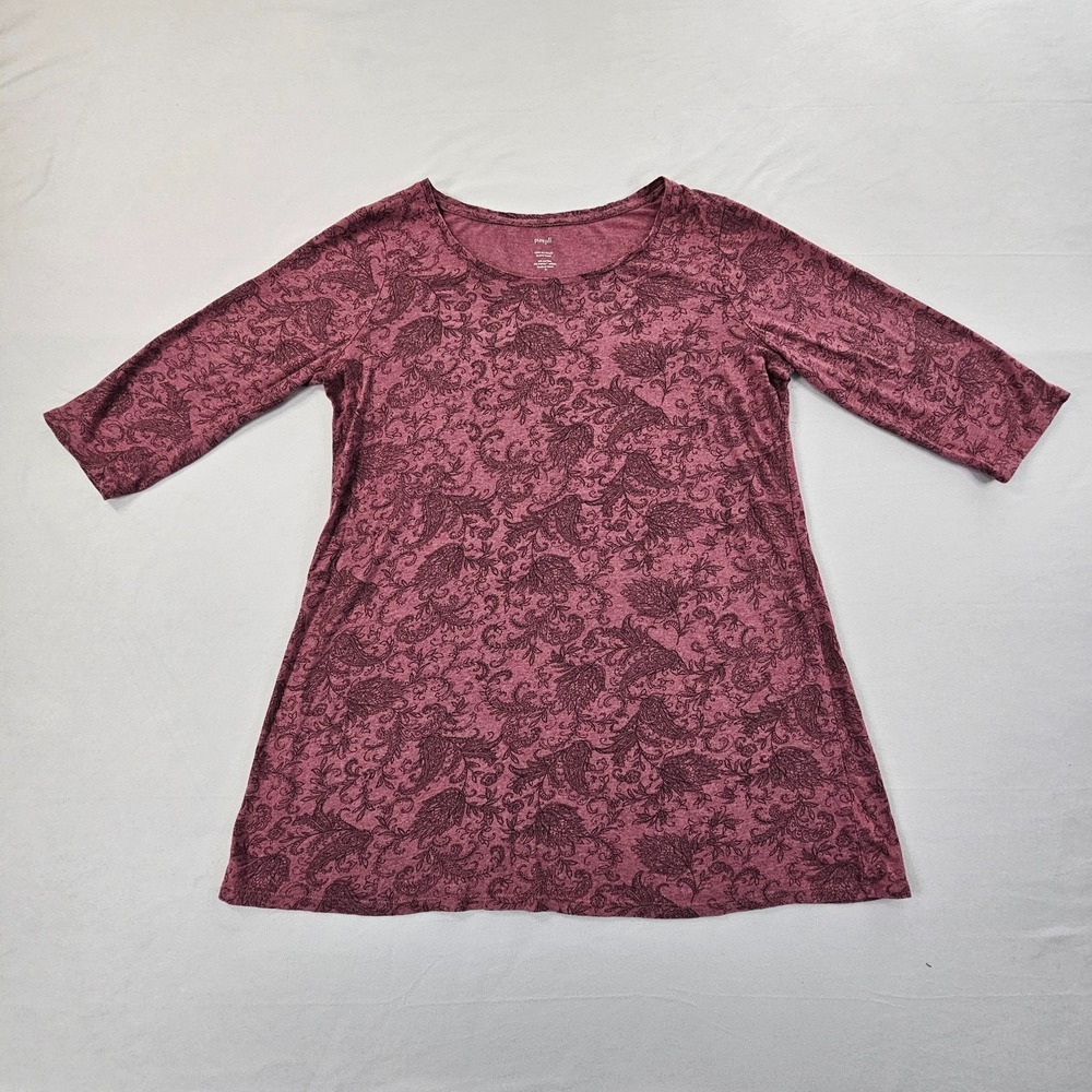 Pure Jill J Jill M Ballet Sleeve Tunic Mauve Floral Cotton Tencel Modal Top